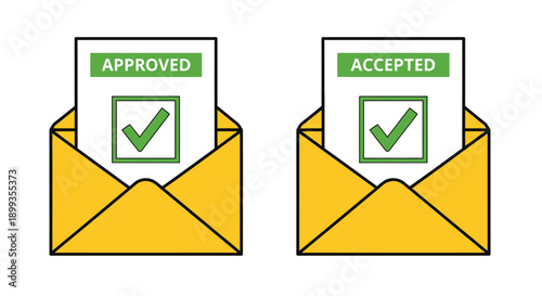 Two yellow envelopes with approved and accepted documents inside