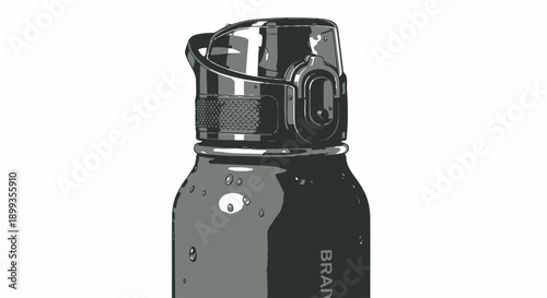 Black insulated water bottle with lid and handle isolated on white background.