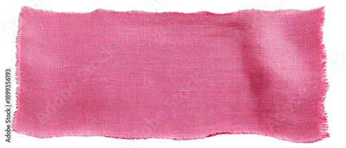 Pink Linen Fabric Swatch with Frayed Edges Isolated on Transparent Background