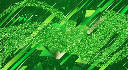 Vibrant green abstract background with dynamic geometric shapes and lines conveying energy and modernity in a digital illustration