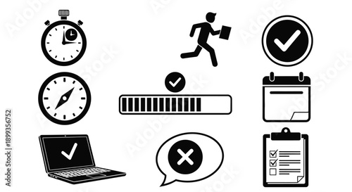 Black and white icons for time management and organization