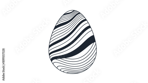 Minimalist line art illustration of a decorated Easter egg featuring abstract wavy stripes and thick black outlines.
