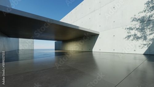 Foto Abstract architecture background, White Concrete Wall  on empty concrete floor,