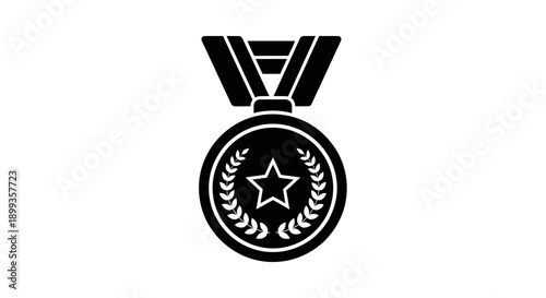 Black Medal Icon with Star and Laurel.
