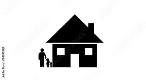 Family Silhouette Near House Icon Graphic.