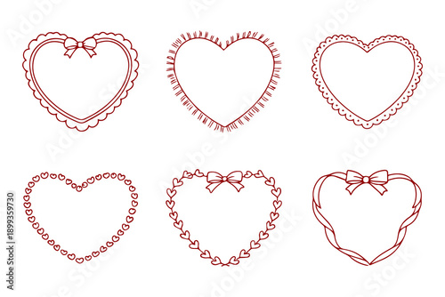 Romantic Heart Border Collection Line Art. AI Generative.