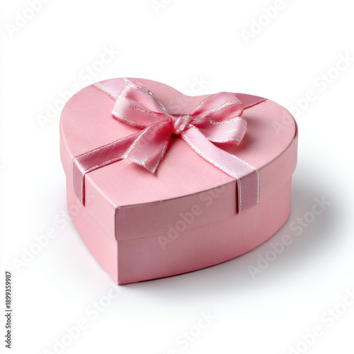 Pink heart shaped gift box with bow isolated on transparent background