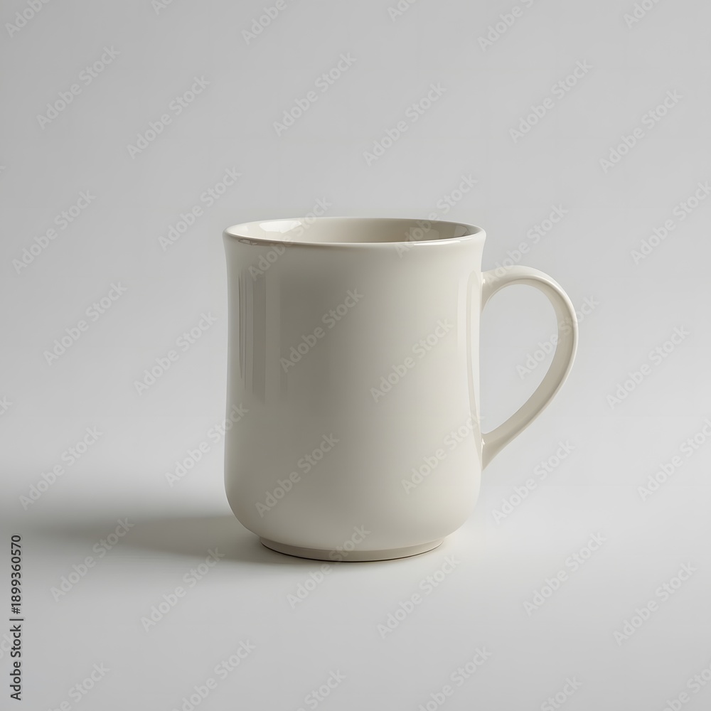 Fototapeta premium A sleek white ceramic mug with a simple handle and smooth finish. canecas 