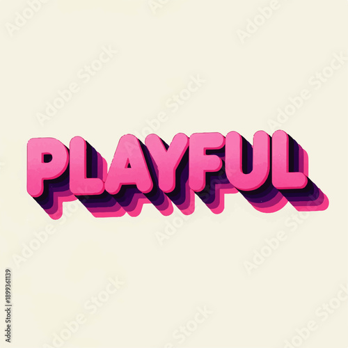 Vibrant and dynamic 'Playful' word illustration featuring a bold pink text with a multi-layered purple 3D shadow effect, perfect for conveying a cheerful and energetic mood
