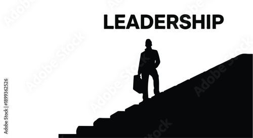 Silhouette of a determined leader ascending stairs towards success and growth.