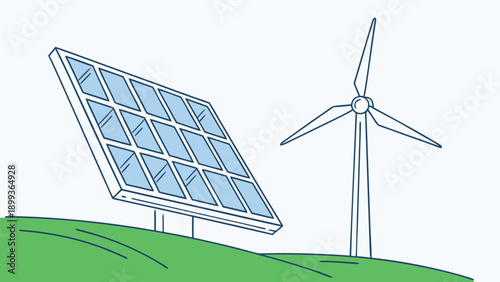 Solar Panel and Wind Turbine Renewable Energy Flat Vector