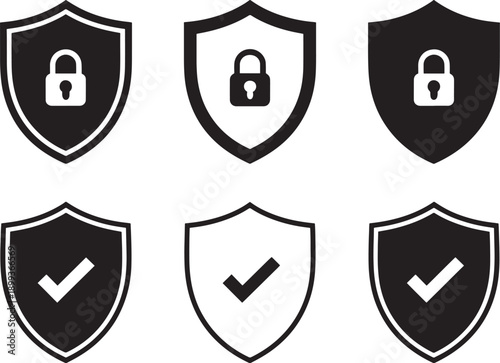 Black and white shield with locks and checkmarks