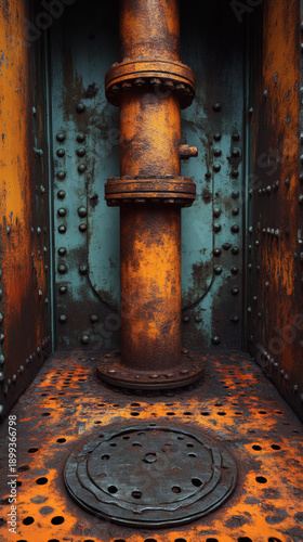 Create a rustic metal depiction of a pipe system