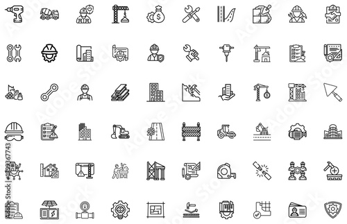 Construction and Engineering Set with Tools and Buildings industry