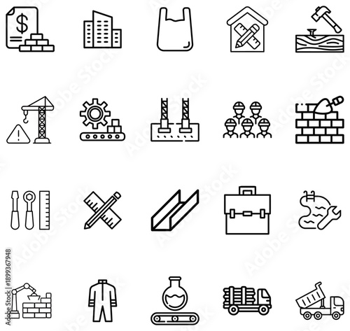 Construction industry depicting finance building tools and machinery