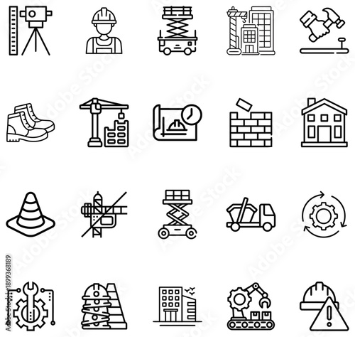 Construction Industry Set Building Tools Equipment and Safety Symbols