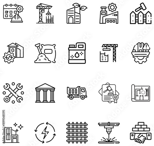 Construction Industry Set with Building Tools and Equipment