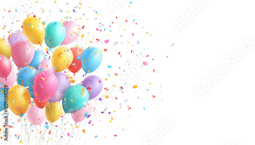 Colorful balloons and confetti burst