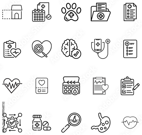 Medical and Healthcare Collection with Heart Brain Paw and Calendar