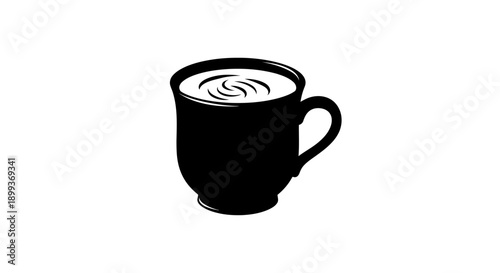 Black and white illustration of a hot drink in a mug with steam swirls, perfect for cafe menus or beverage designs.