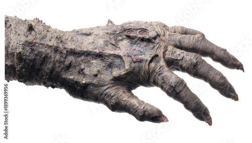 A grotesque, decaying hand, covered in grime and blood