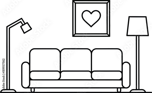 Minimalist living room setup with a couch and decorative elements

