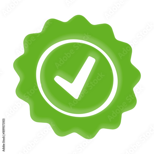 3D Verified Seal Icon with Check Mark in Green Color for Approved Status, Trust and UI UX Design – Transparent Background