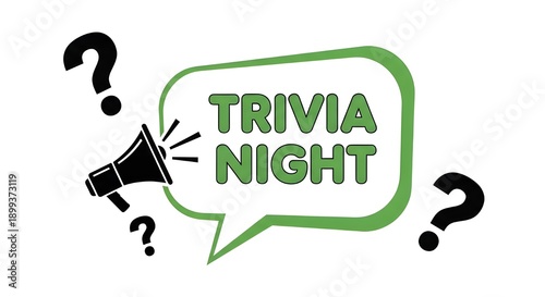 Fun and engaging trivia night graphic with megaphone and question marks