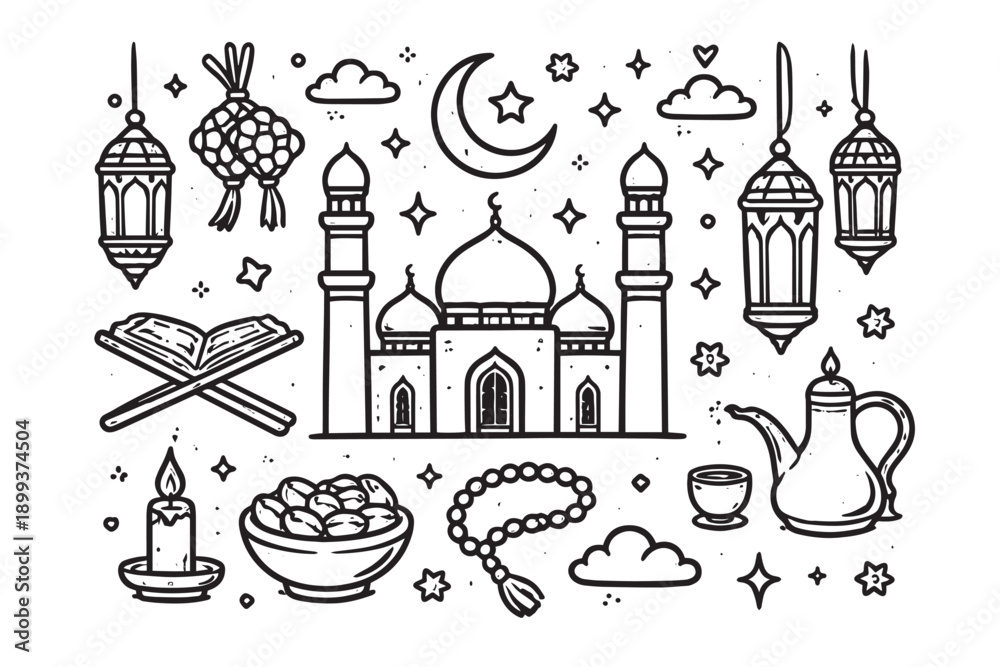 Fototapeta premium Set of hand-drawn Ramadan ornaments