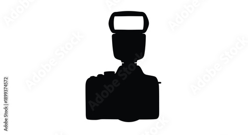 Black silhouette of a camera with flash attachment silhouette