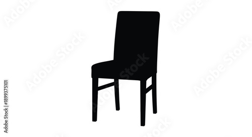 A simple black chair is shown in a stark silhouette