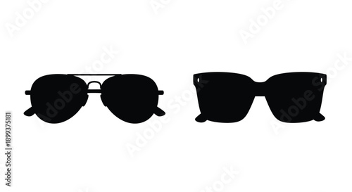 Two pairs of sunglasses displayed in a striking black silhouette