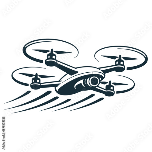 Minimalist quadcopter drone in motion - futuristic tech vector illustration