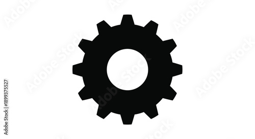 Black gear icon with a central hole minimalistic silhouette