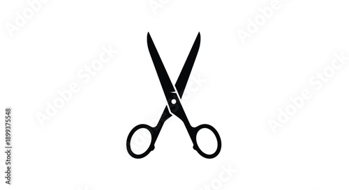 A black silhouette of open scissors against a white background silhouette