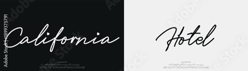 California Hotel, Hand drawn vector alphabet. Modern monoline signature script font. Elegant Signature Font. Best Alphabet Beautiful Calligraphy Signature Font
