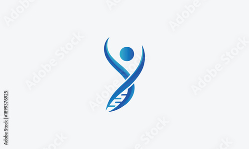 Abstract DNA logo with human figure representing wellness and biotech. Blue gradient logo merging human figure and DNA helix, symbolizing genetic science, wellness, and innovation.