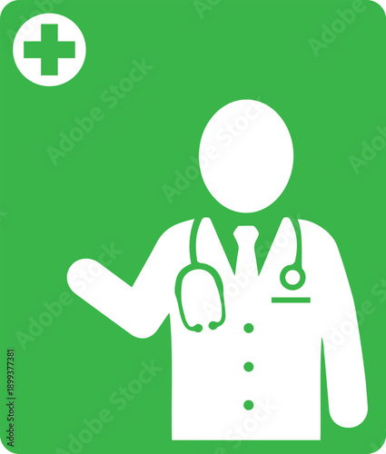 green doctor with stethoscope and medical cross health symbol vector icon illustration