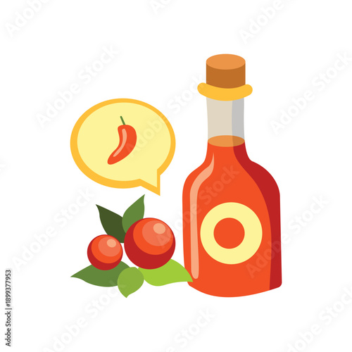 Hot Sauce Bottle and Chili Pepper Illustration