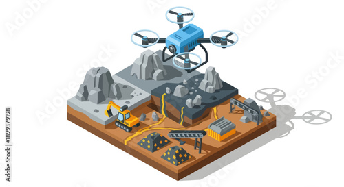 Drone Flying Over Construction Site Model.