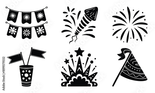 Cinco de mayo silhouette festive elements set bundle celebration