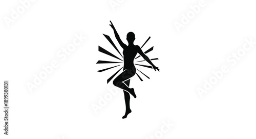 Graceful dancer silhouette in elegant pose with radiating light.