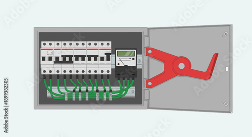 Electric Fuse Box and Circuit Breaker Panel 3D Illustration