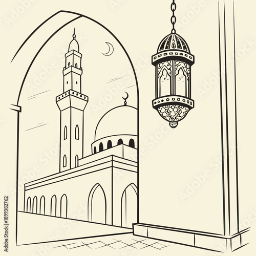 Minimal Outline Vector of a Mihrab with a Hanging Lantern