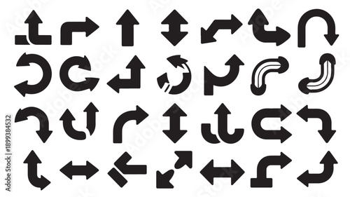 Black Directional Arrow Icons Set Isolated on White Background Vector Illustration