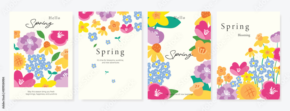 Fototapeta premium Spring Floral invitation card background vector. Minimal hand drawn botanical flowers template background. Design illustration for wedding, vip cover, poster, rsvp modern card, birthday party.