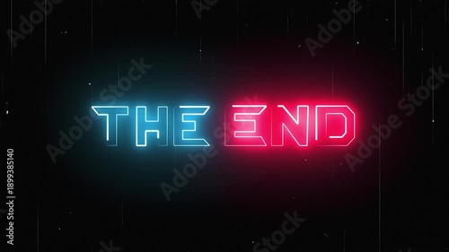 The end neon animation on black background