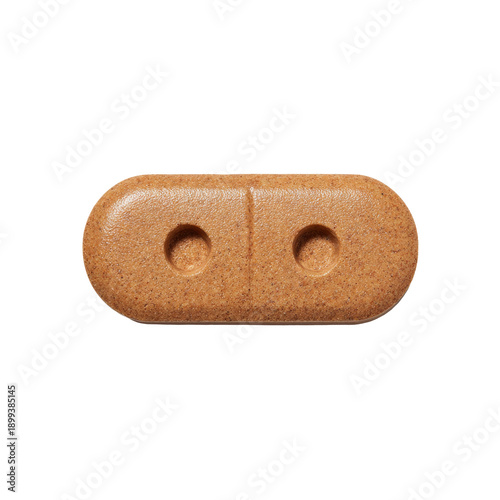 Beige oblong pill with two small, round indentations