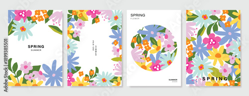Spring Floral invitation card background vector. Minimal hand drawn botanical flowers template background. Design illustration for wedding, vip cover, poster, rsvp modern card, birthday party.