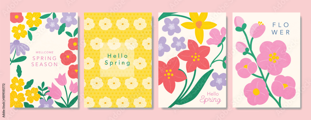 Naklejka premium Spring Floral invitation card background vector. Minimal hand drawn botanical flowers template background. Design illustration for wedding, vip cover, poster, rsvp modern card, birthday party.
